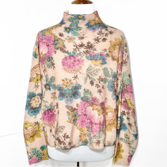 SOLD-Anthropologie Cashmere Floral Print Mock Neck Long Sleeve Sweater Pilcro - Picture 8 of 14